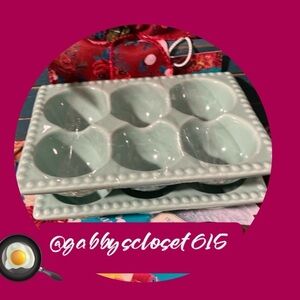 💋 New Green Ceramic Egg Holders, Holds 6 Eggs, Qty 2